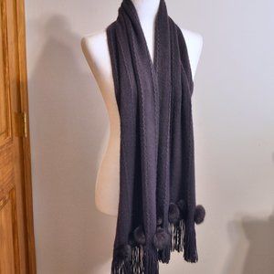 Brown Scarf with Fur Pom Pom Details